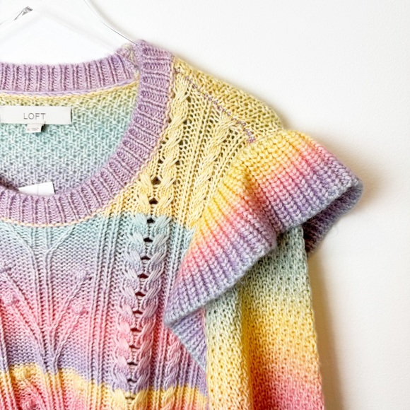 LOFT | Pastel Rainbow Spacedye Ruffle Sleeve Sweater NWT - Picture 3 of 9